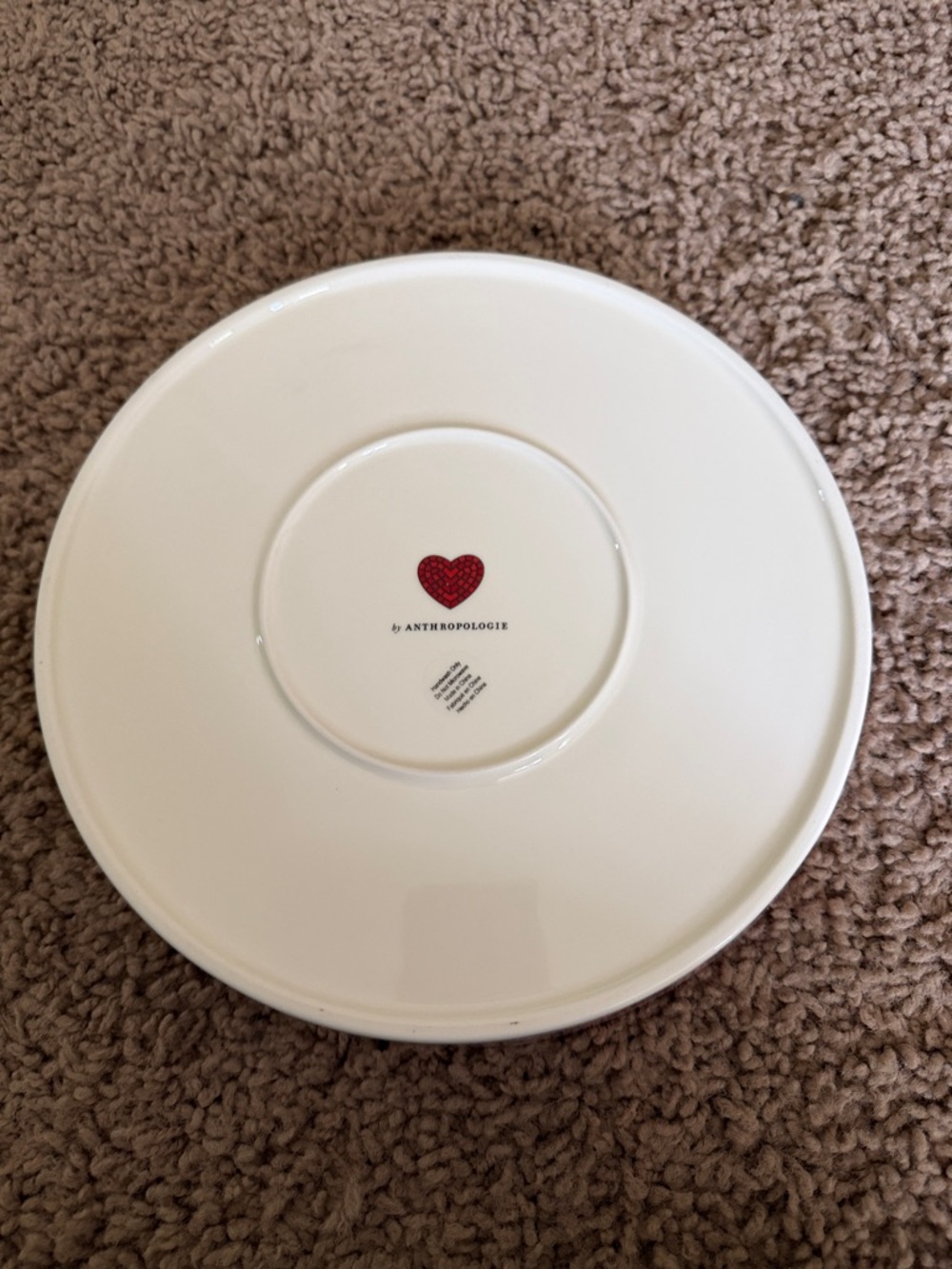 Anthropologie White Ceramic 'Amour' Heart Motif Serving Dish with Red Accents - Picture 2 of 9